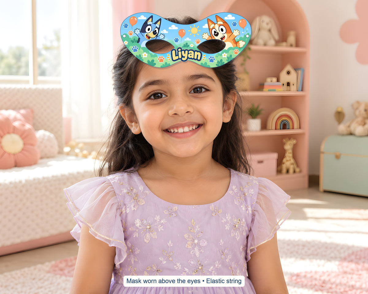 Bluey Theme Personalized Eye Mask - in use