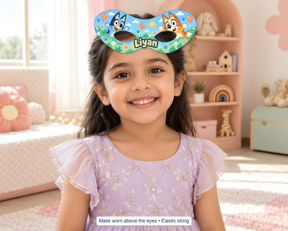 Bluey Theme Personalized Eye Mask - in use