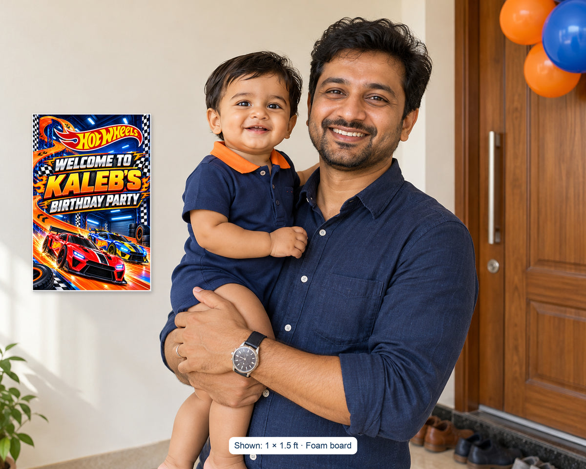Hot Wheels Theme Personalized Welcome Board - in use