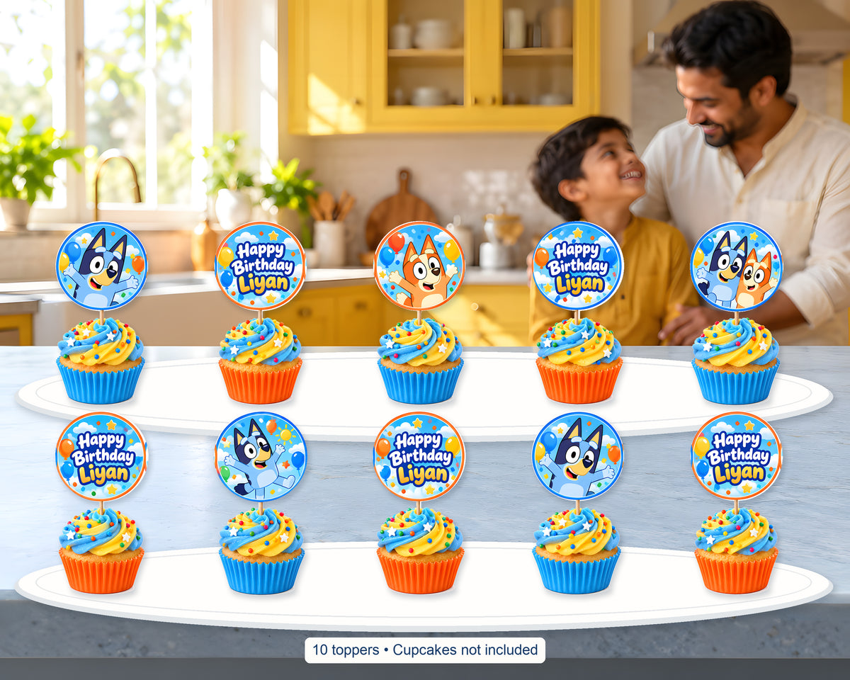 Bluey Theme Cup Cake Topper - in use