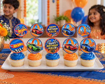 Hot Wheels Theme Customized Cup Cake Topper - in use