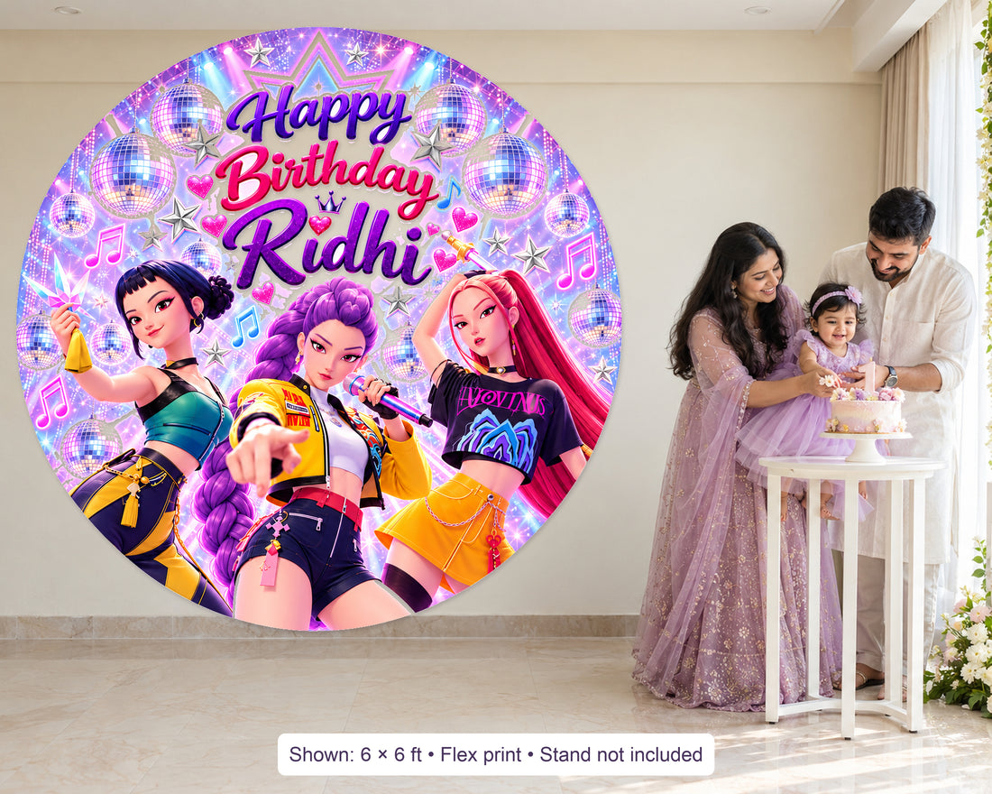 K-Pop Demon Hunters Theme Personalized Round Backdrop - in use