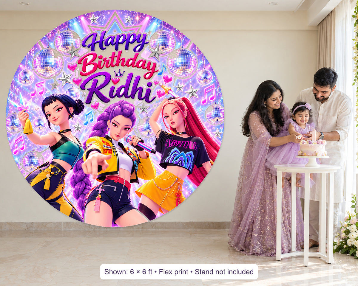 K-Pop Demon Hunters Theme Personalized Round Backdrop - in use
