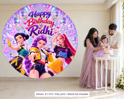 K-Pop Demon Hunters Theme Personalized Round Backdrop - in use
