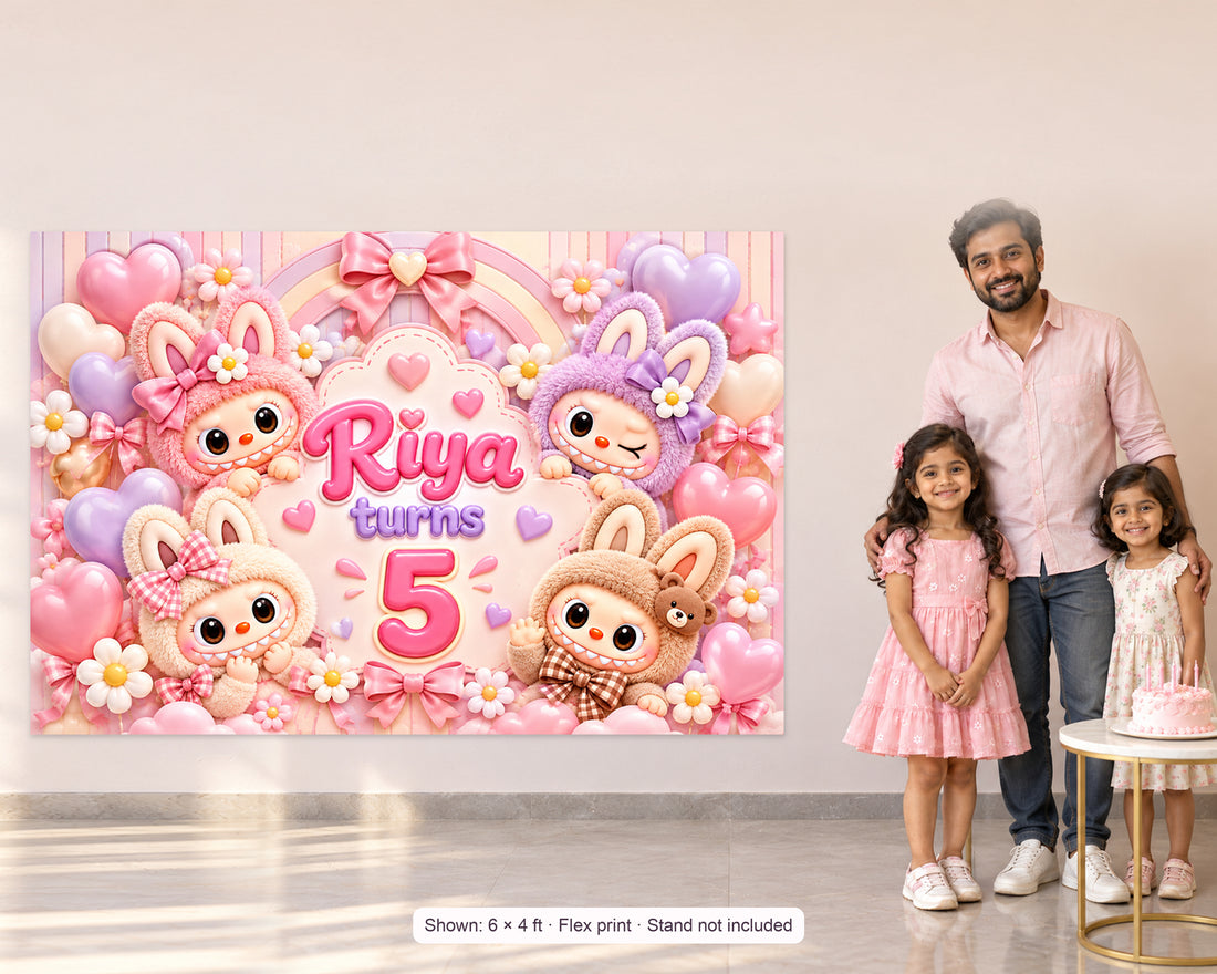 Labubu Theme Personalized Backdrop - in use