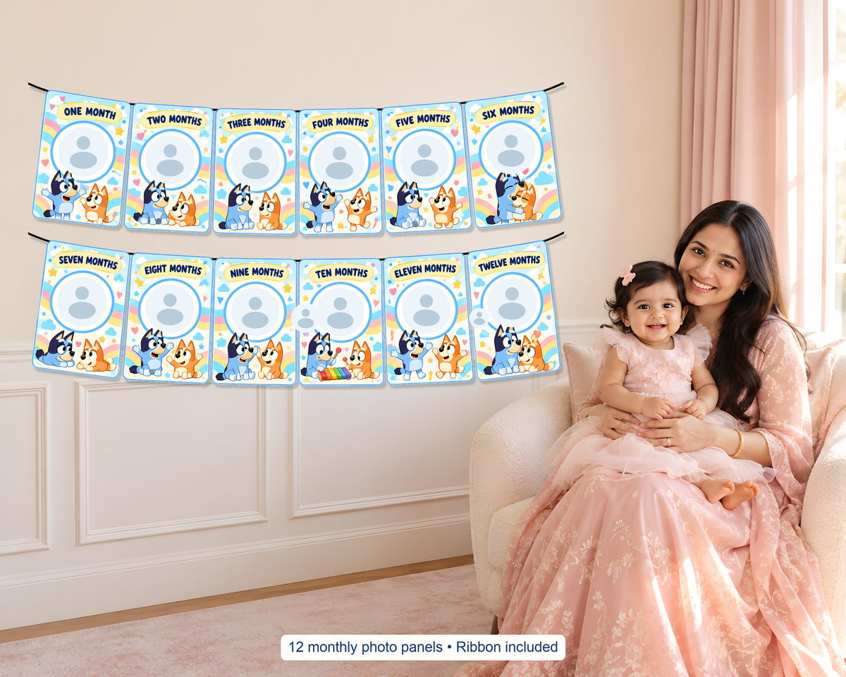 Bluey Theme 12 Months Photo Banner - in use