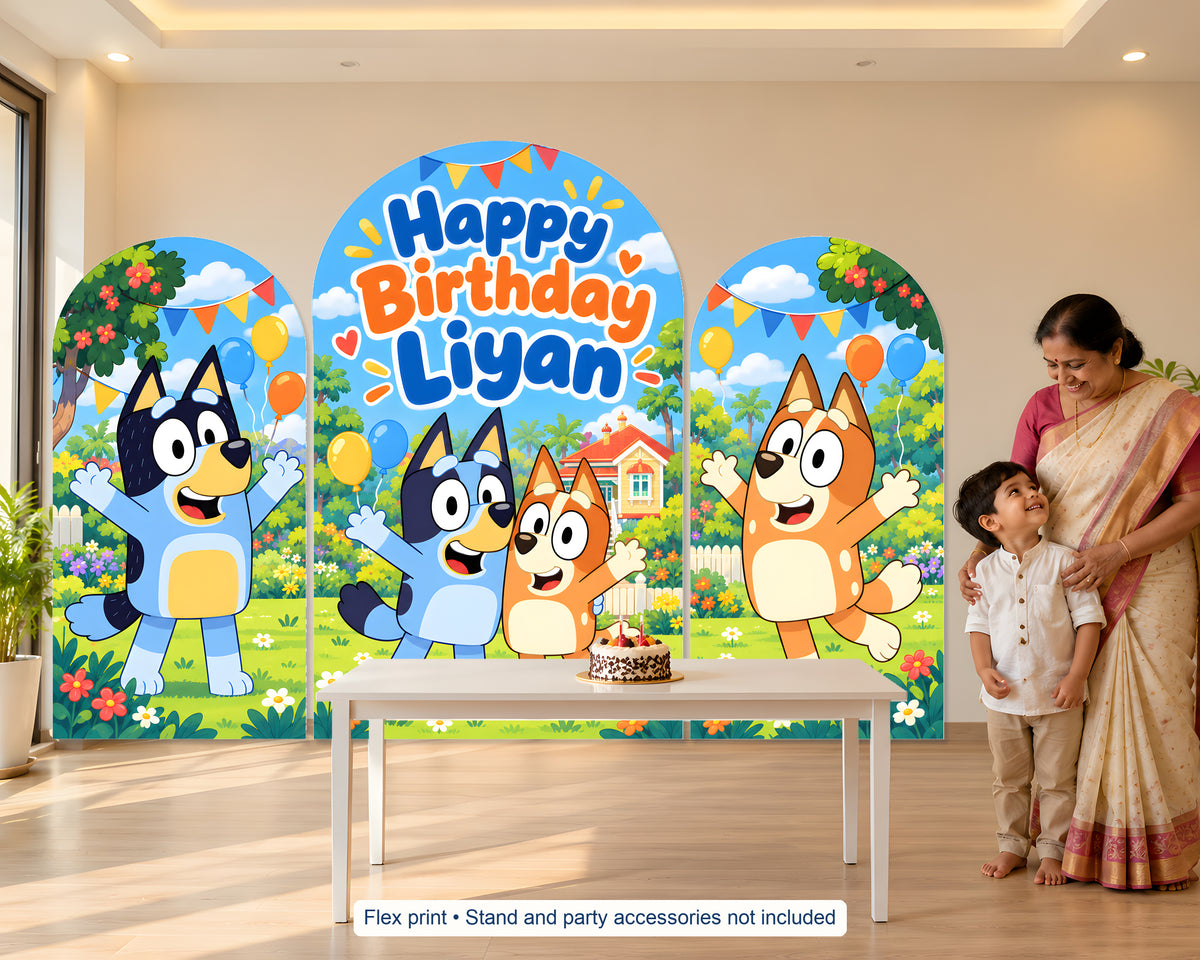 Bluey Theme Arch Backdrop - in use