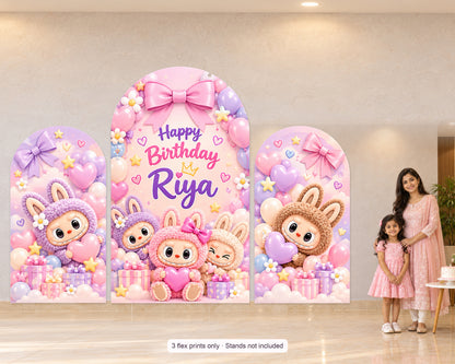 Labubu Theme Arch Backdrop - in use