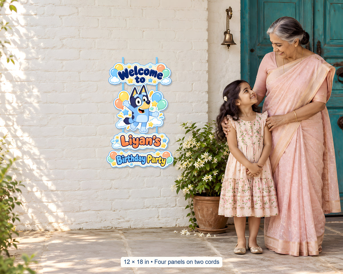 Bluey Theme Personalized Door Hanging - in use