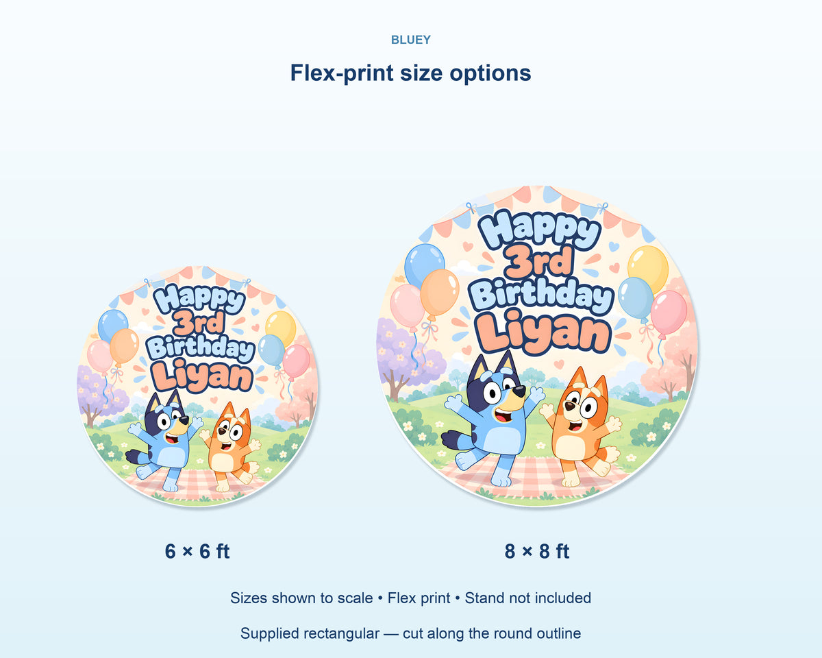 Bluey Theme Personalized Round Backdrop - Pastel Design - product details
