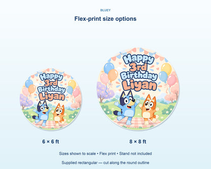 Bluey Theme Personalized Round Backdrop - Pastel Design - product details