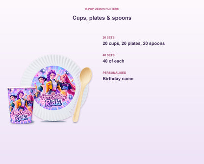 K-Pop Demon Hunters Theme Party Cups and Plates Combo - product details