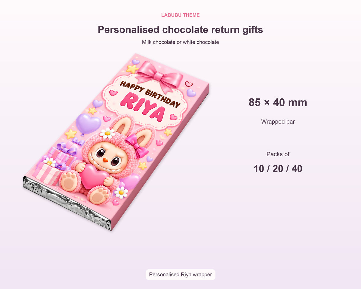Labubu Theme Home Made Chocolate Return Gifts - size and details