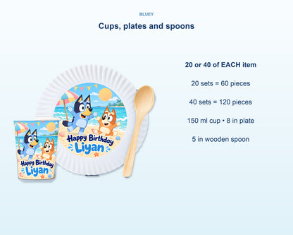 Bluey Theme Party Cups and Plates Combo - product details