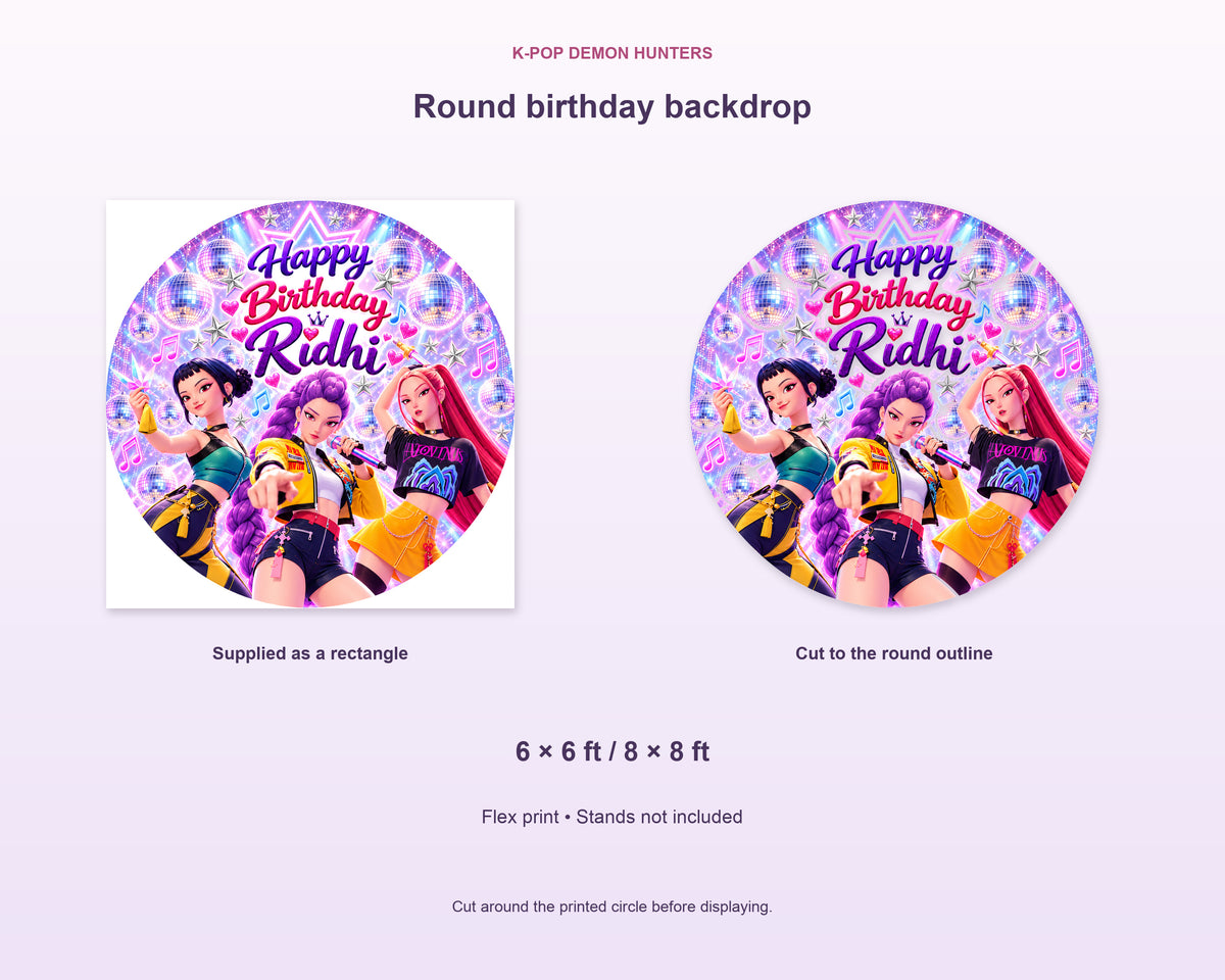 K-Pop Demon Hunters Theme Personalized Round Backdrop - product details