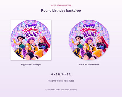 K-Pop Demon Hunters Theme Personalized Round Backdrop - product details