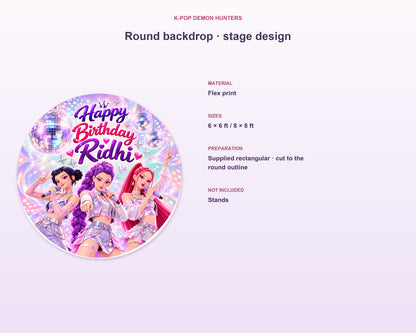 K-Pop Demon Hunters Theme Personalized Round Backdrop - Stage Design - product details