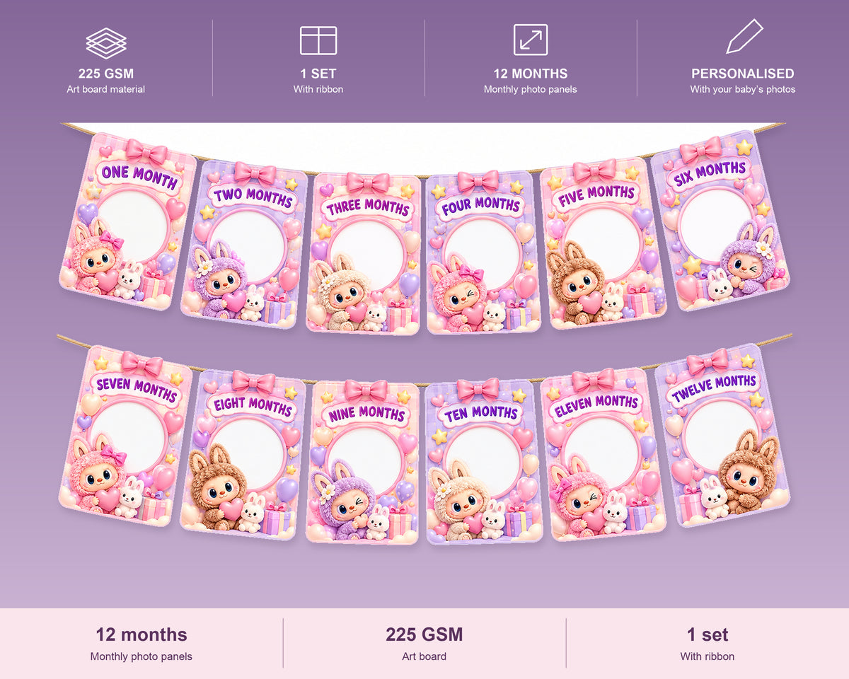 Labubu Theme 12 Months Photo Banner - product details