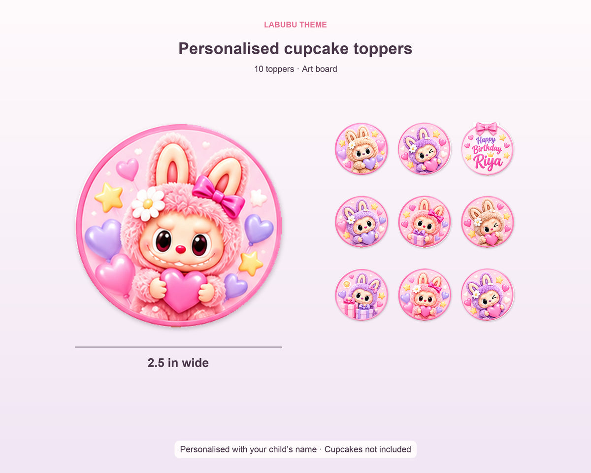 Labubu Theme Cup Cake Topper - size and details