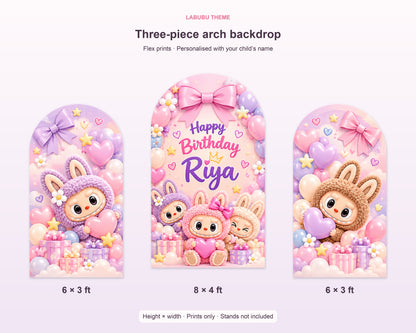 Labubu Theme Arch Backdrop - size and details