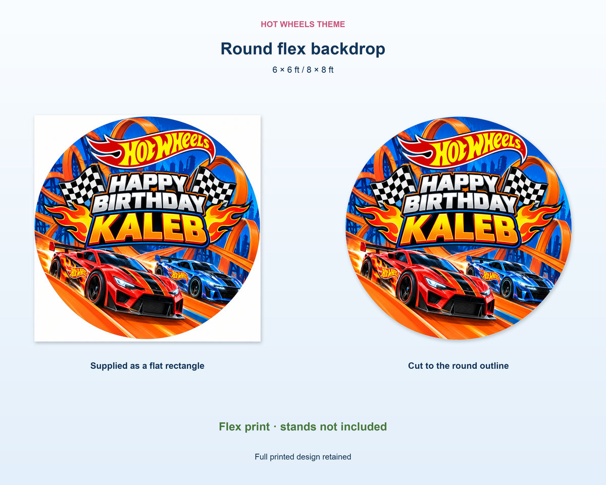 Hot Wheels Theme Personalized Round Backdrop - product details