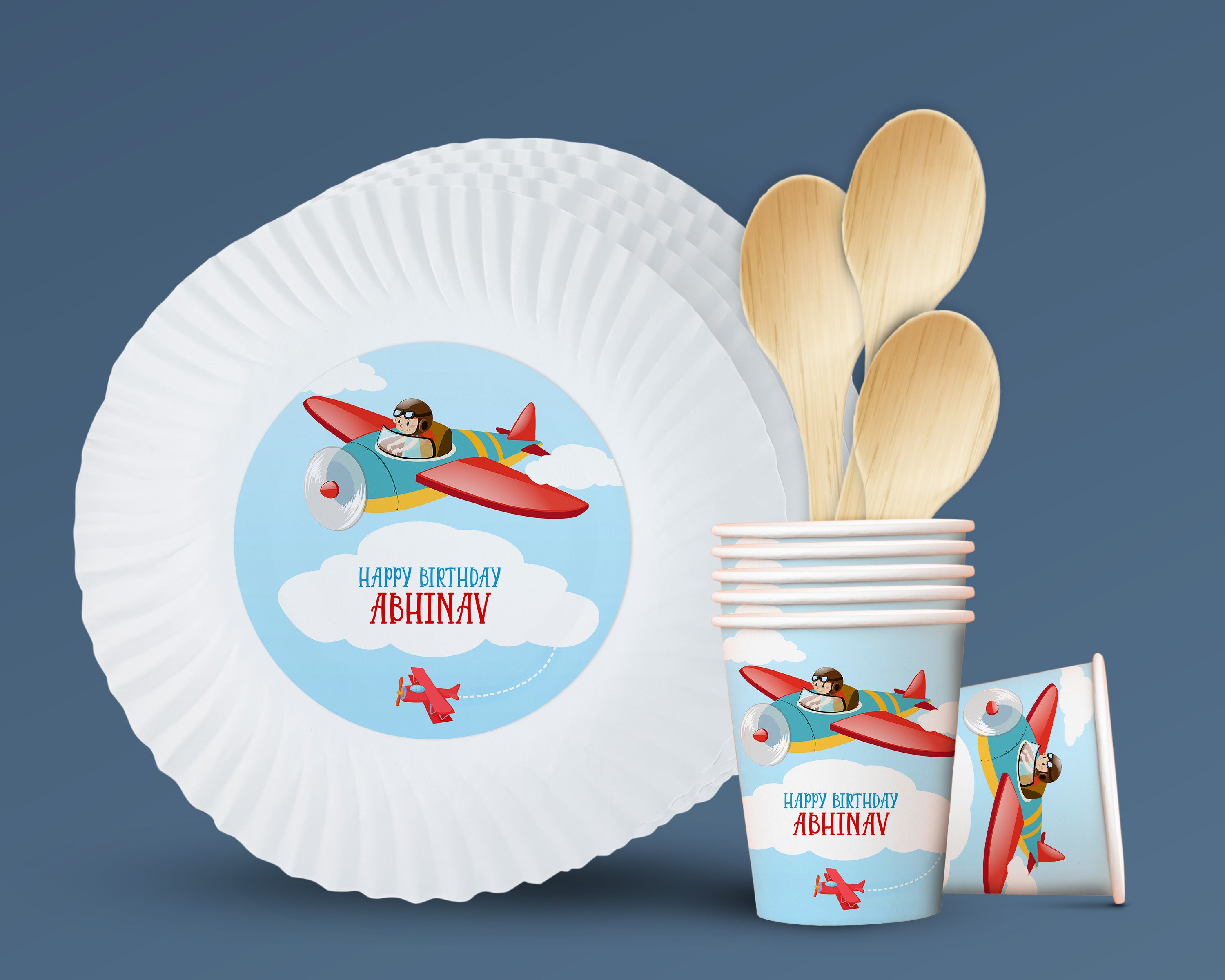 PSI Aeroplane theme Party Cups and Plates Combo