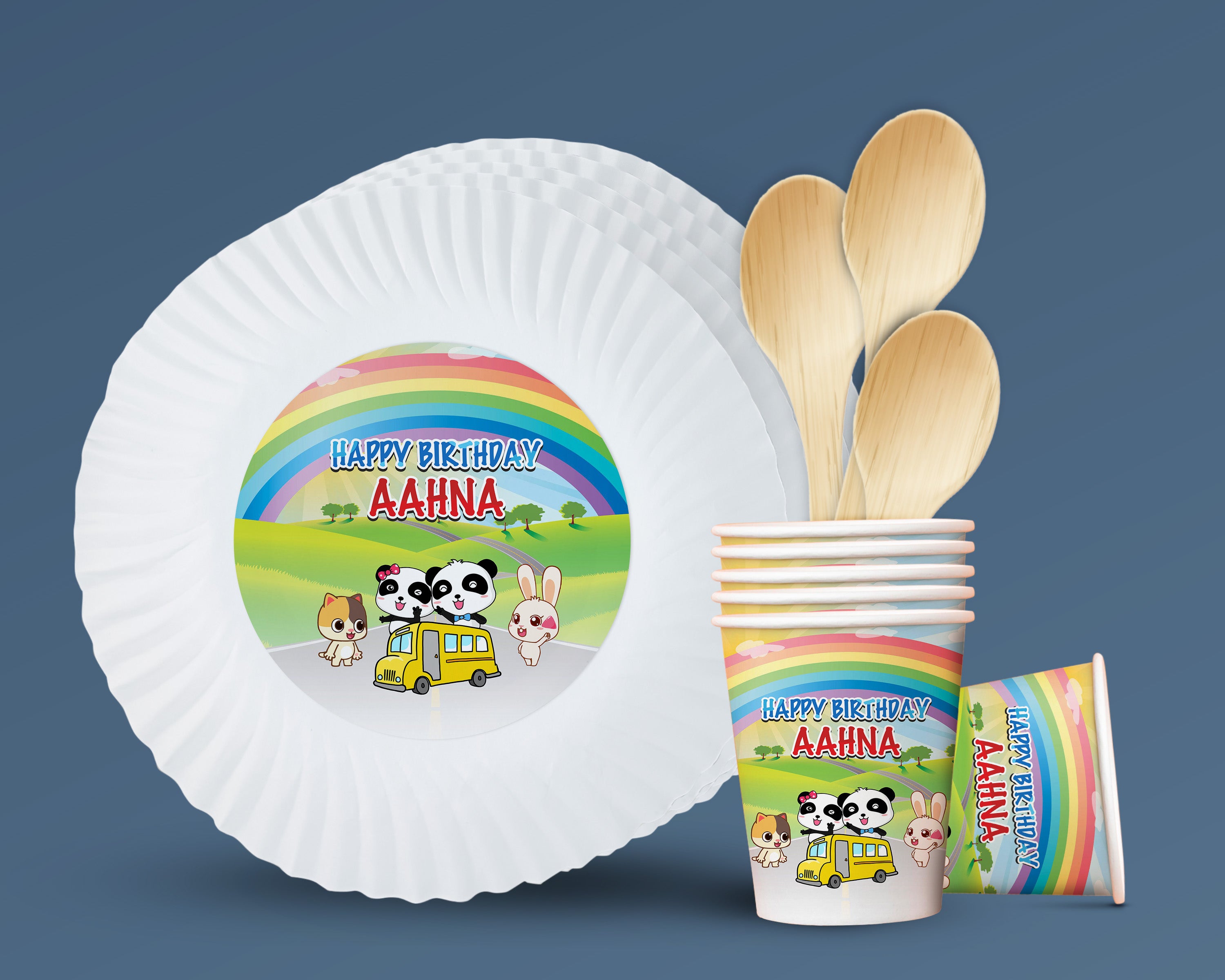 Baby Bus Theme Party Cups and Plates Combo