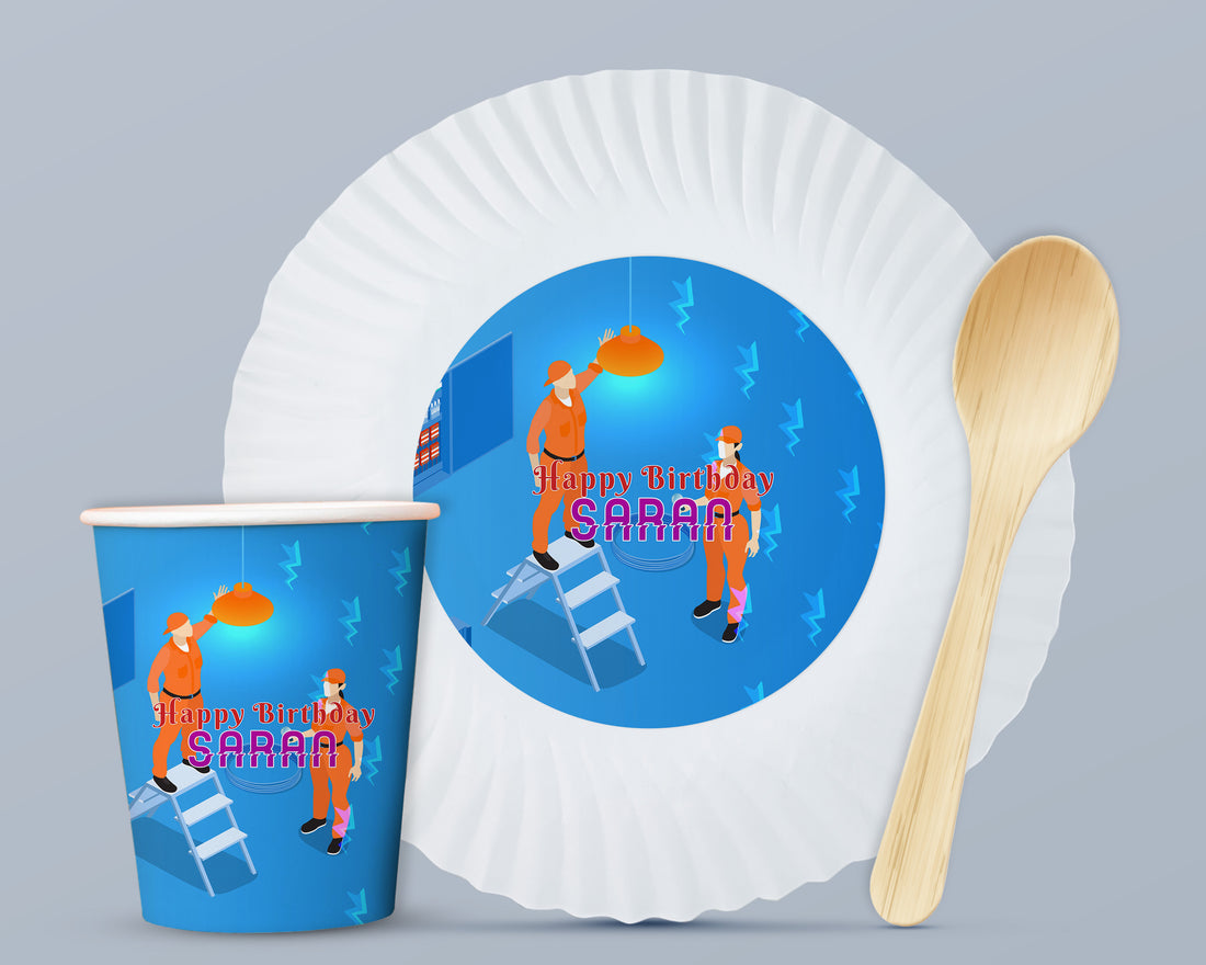PSI Electrician Theme Party Cups and Plates Combo