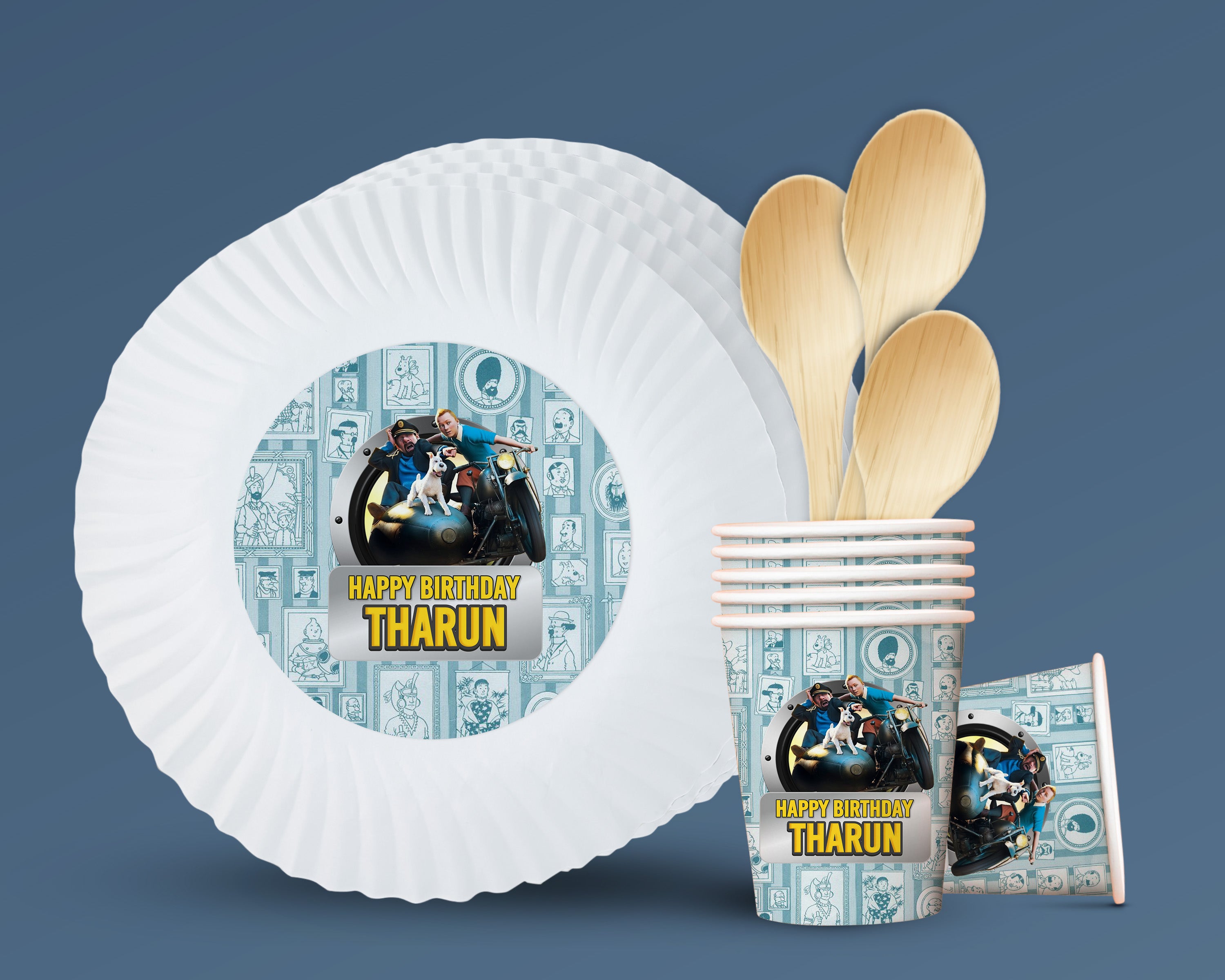 Tin Tin Theme Party Cups and Plates Combo