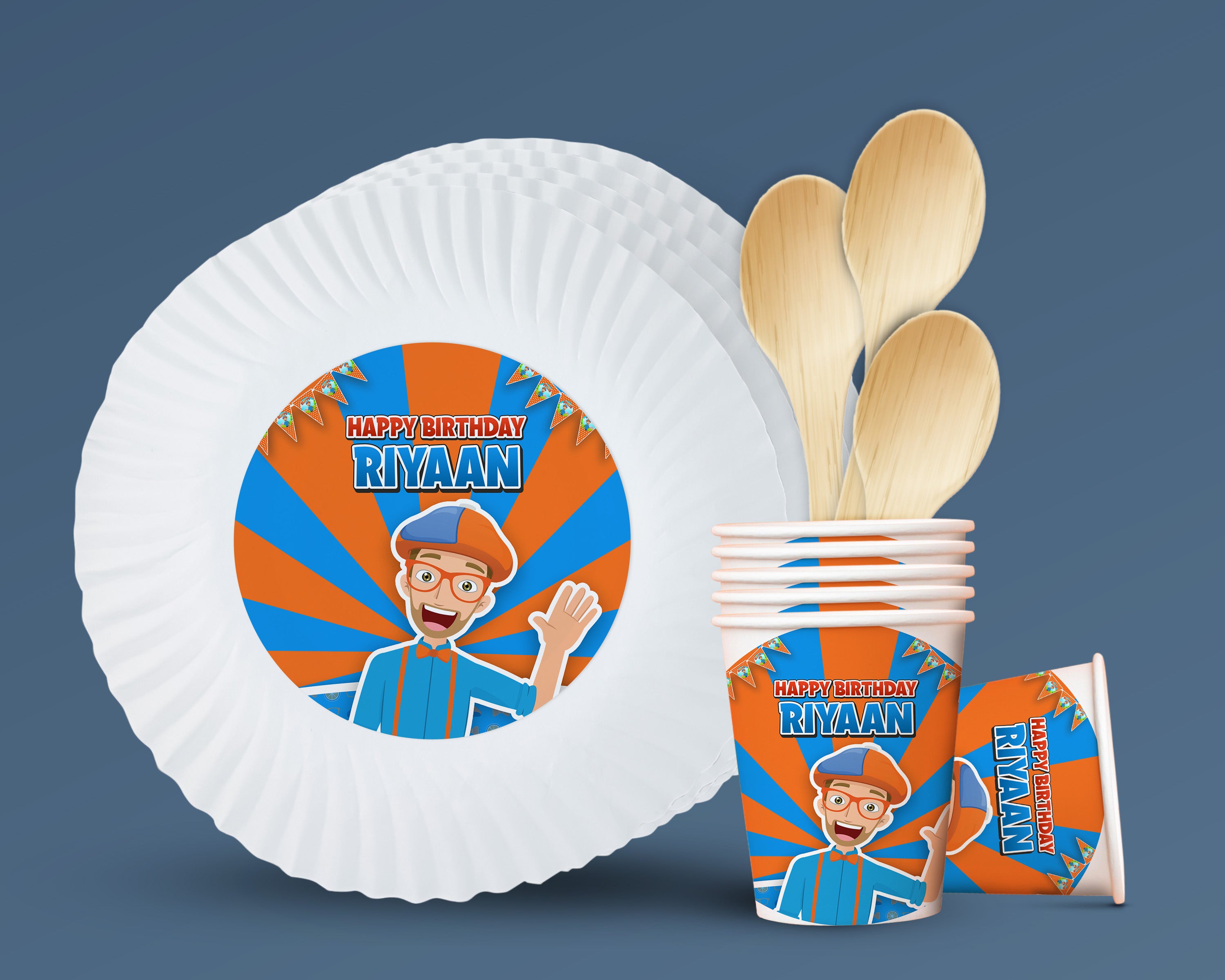 Blippi Theme Party Cups and Plates Combo
