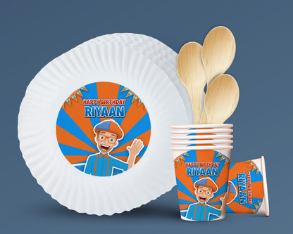 Blippi Theme Party Cups and Plates Combo