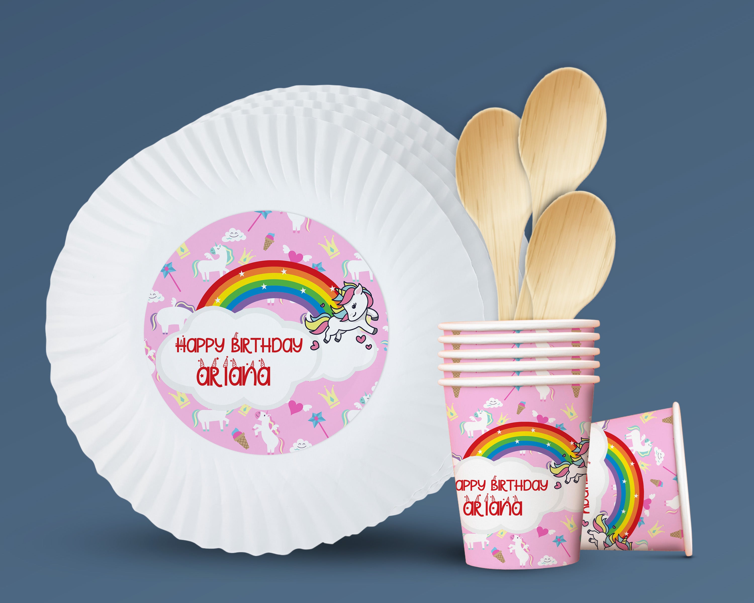 Unicorn Theme Party Cups and Plates Combo