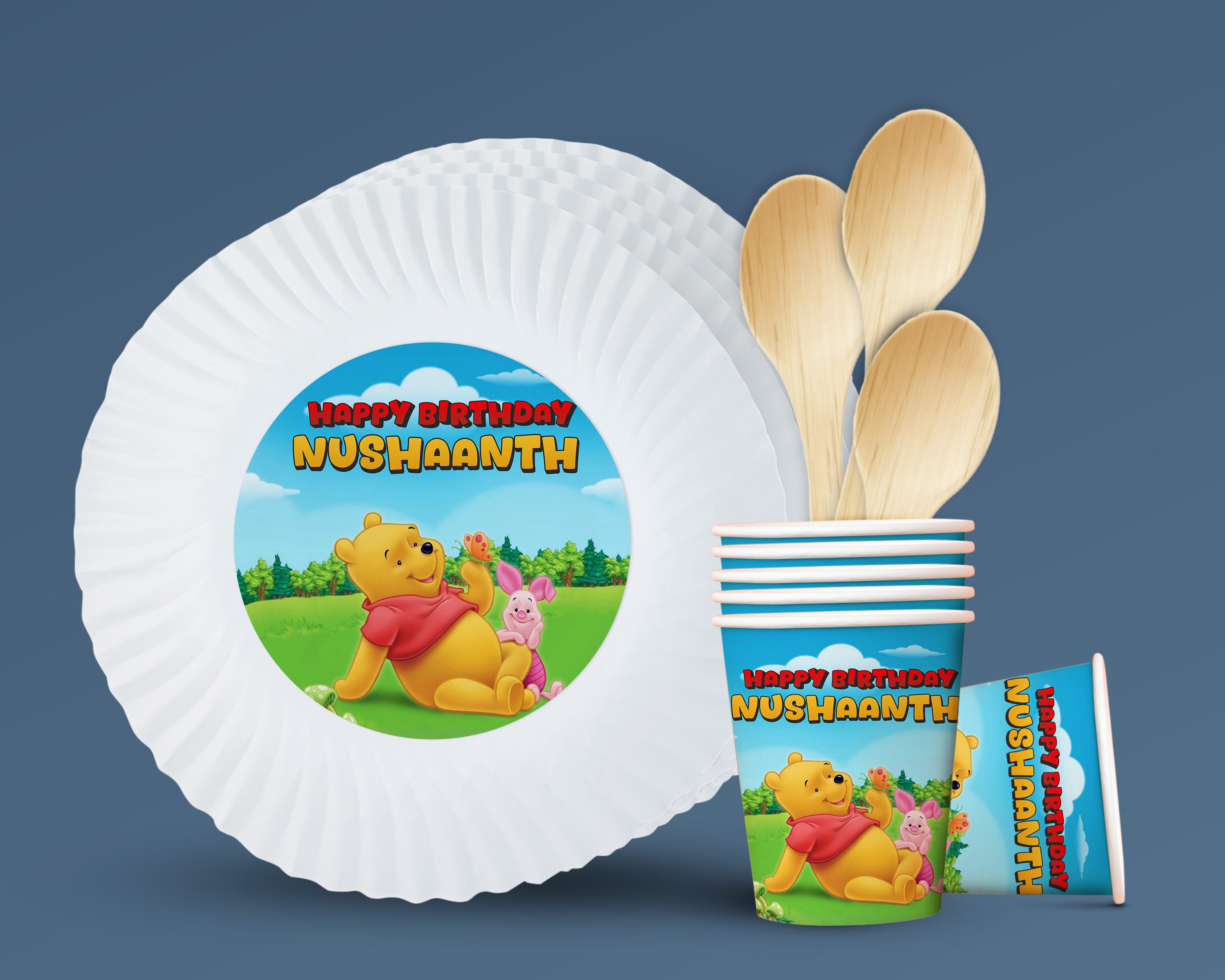 Winnie the Pooh Theme Party Cups and Plates Combo
