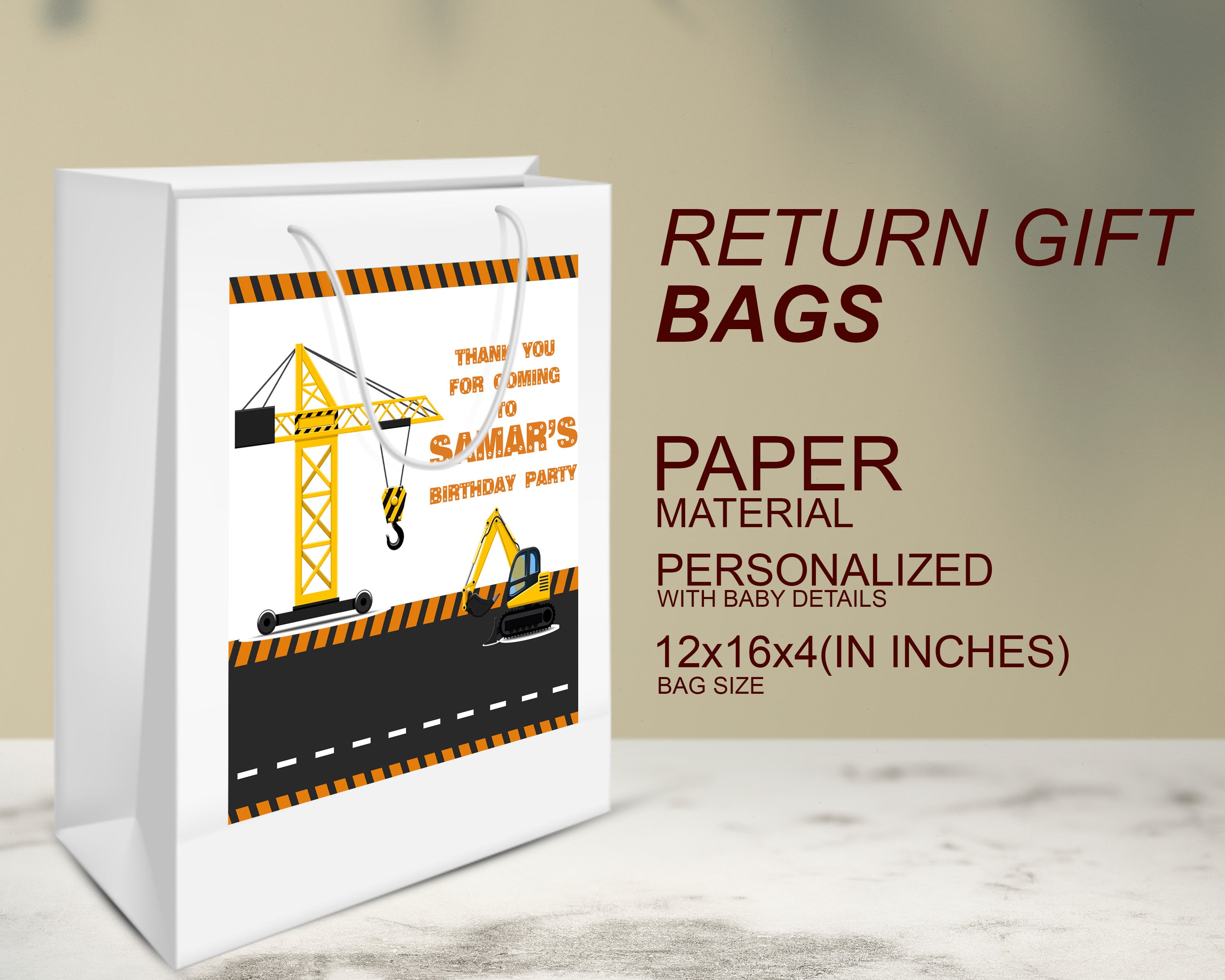 Construction Theme Oversized Return Gift Bag