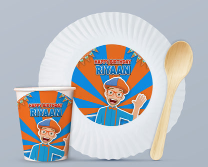 Blippi Theme Party Cups and Plates Combo