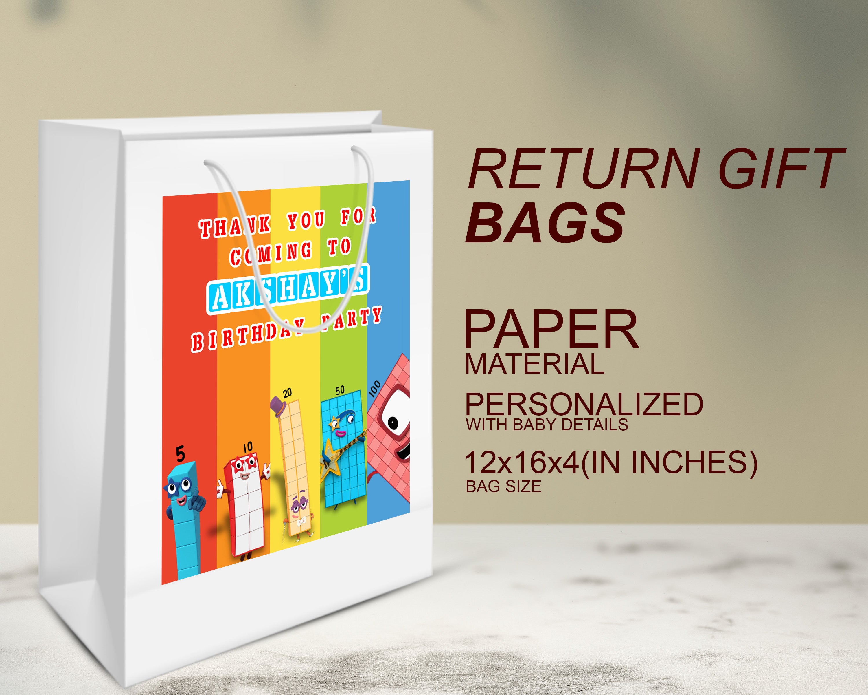 Number Blocks Theme Oversized Return Gift Bag