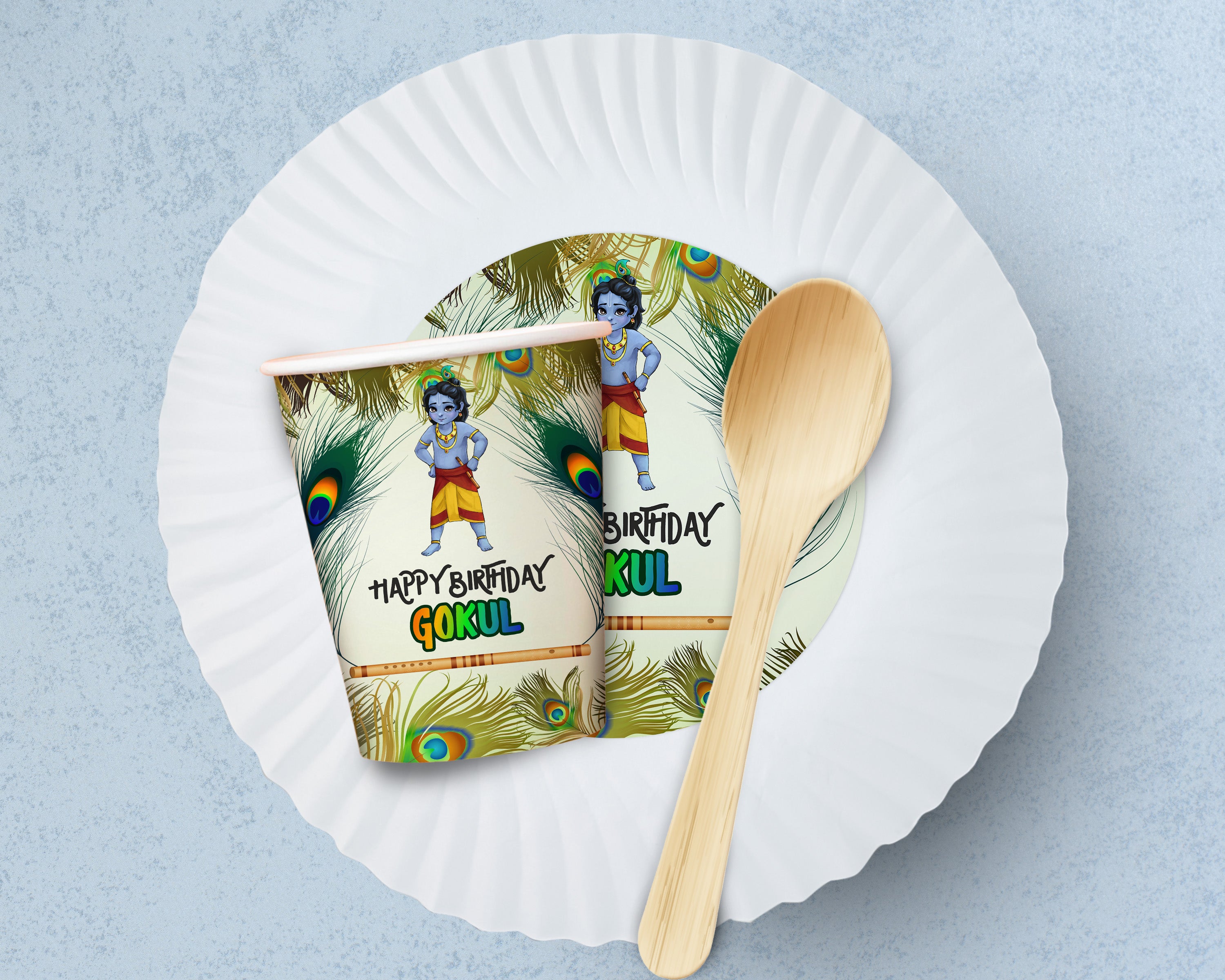 Little Krishna Theme Party Cups and Plates Combo