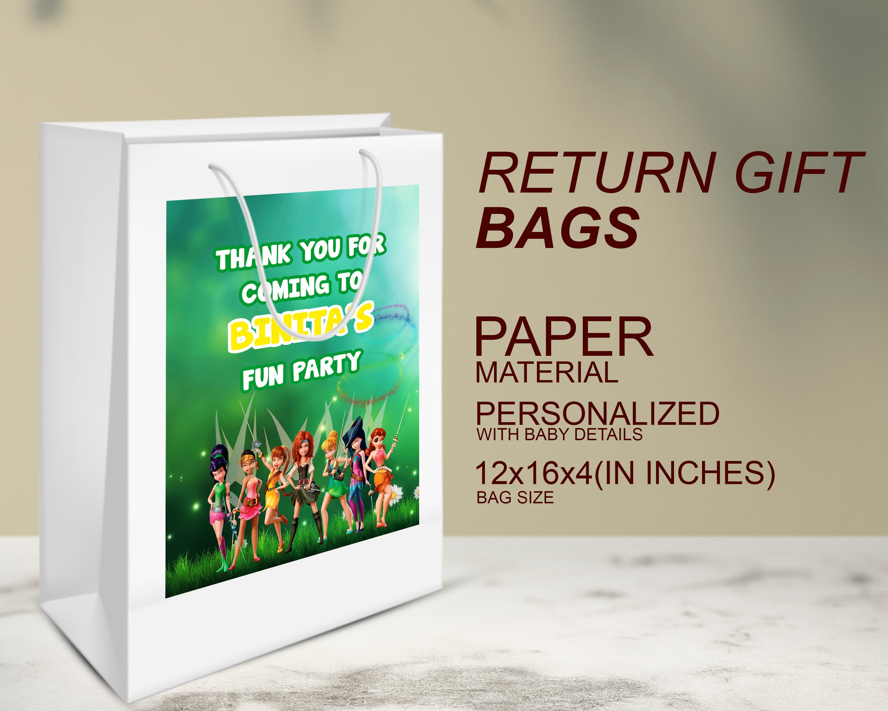 Tinkerbell Theme Oversized Return Gift Bag - image 3 of 5 | Party Supplies India