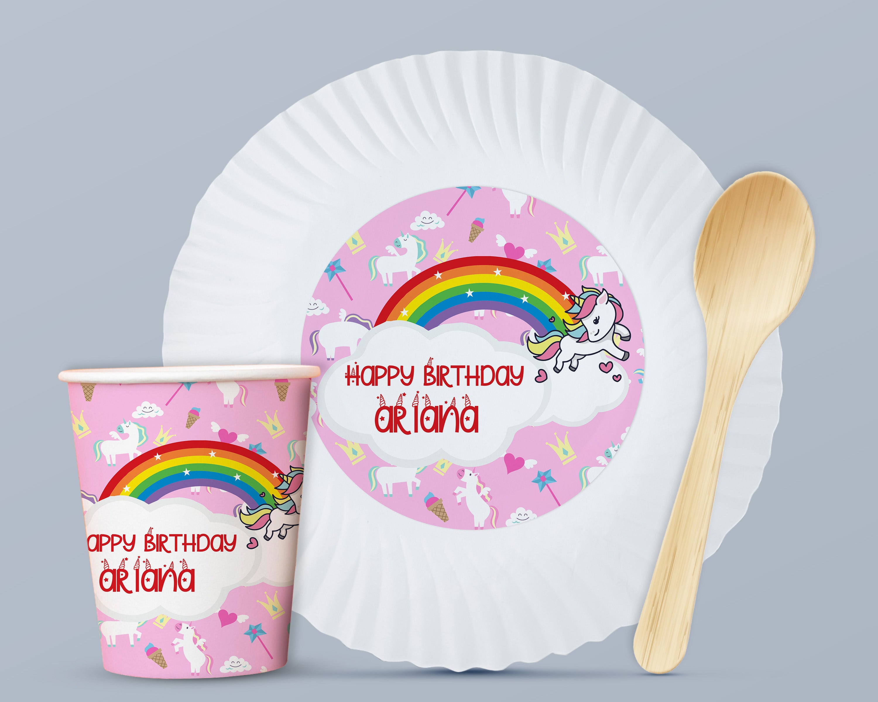 Unicorn Theme Party Cups and Plates Combo