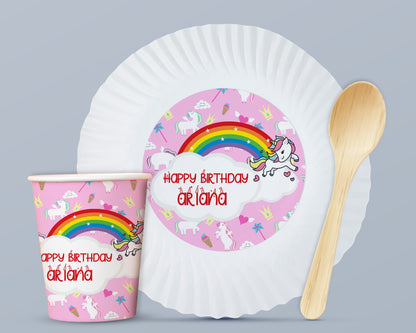 Unicorn Theme Party Cups and Plates Combo