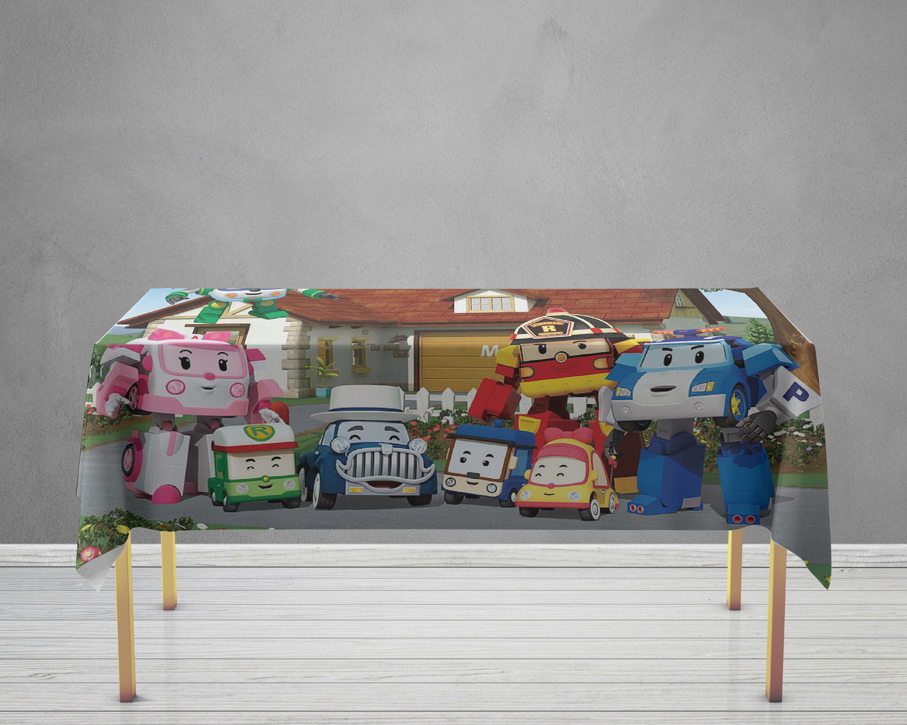 Robo Poli Theme Cake Tablecover