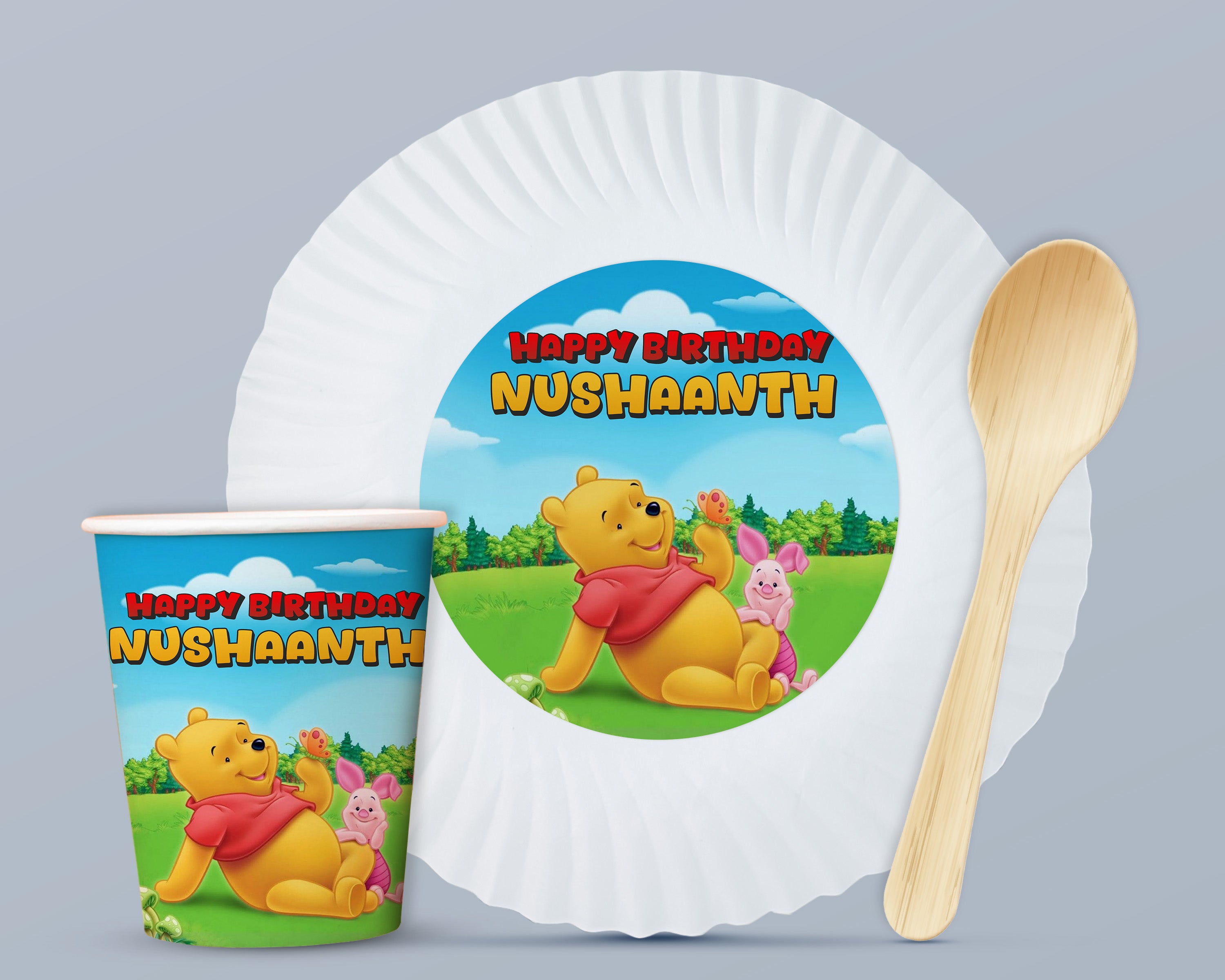 Winnie the Pooh Theme Party Cups and Plates Combo