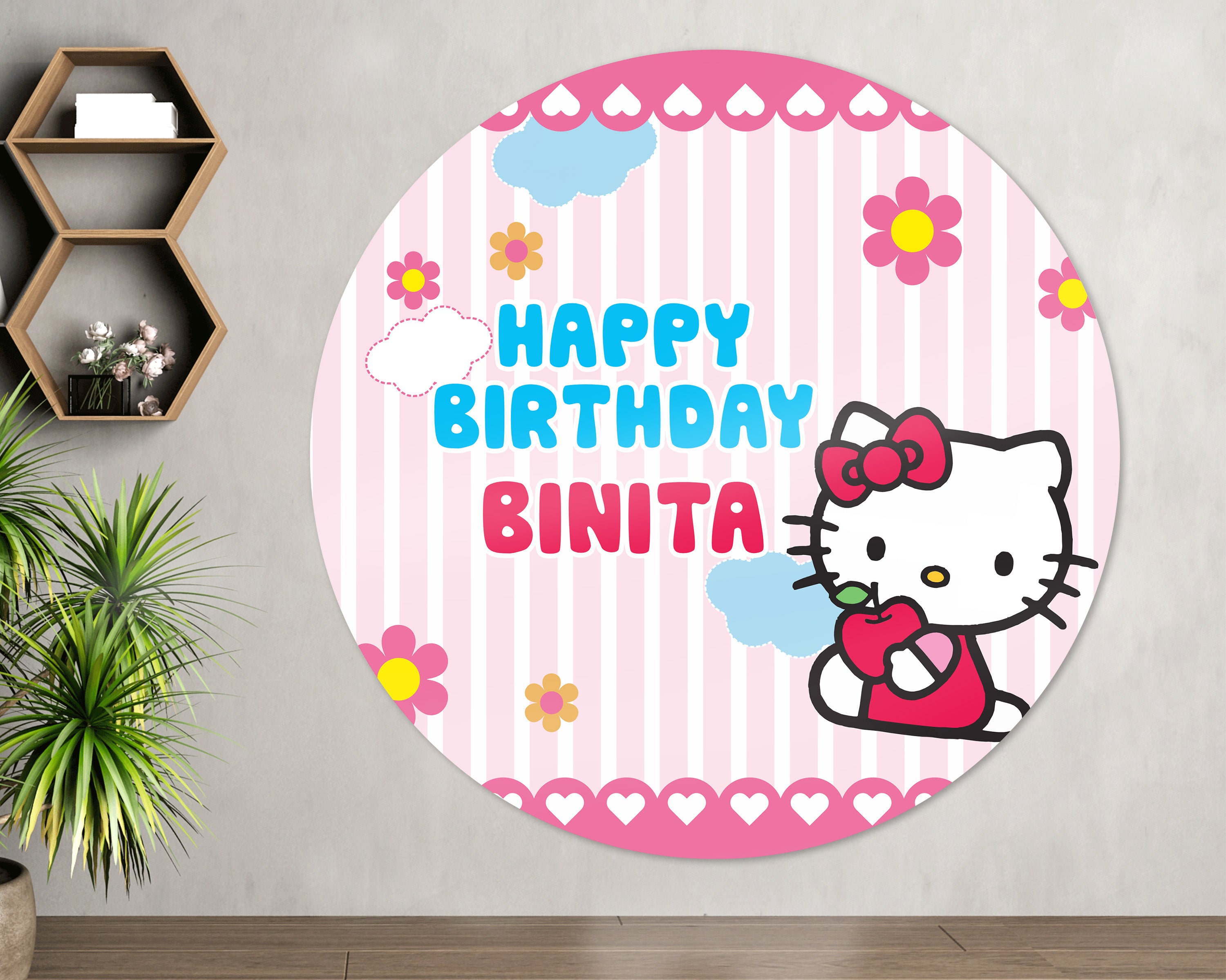 Hello Kitty Theme Customized Round Backdrop - image 1 of 5 | Party Supplies India