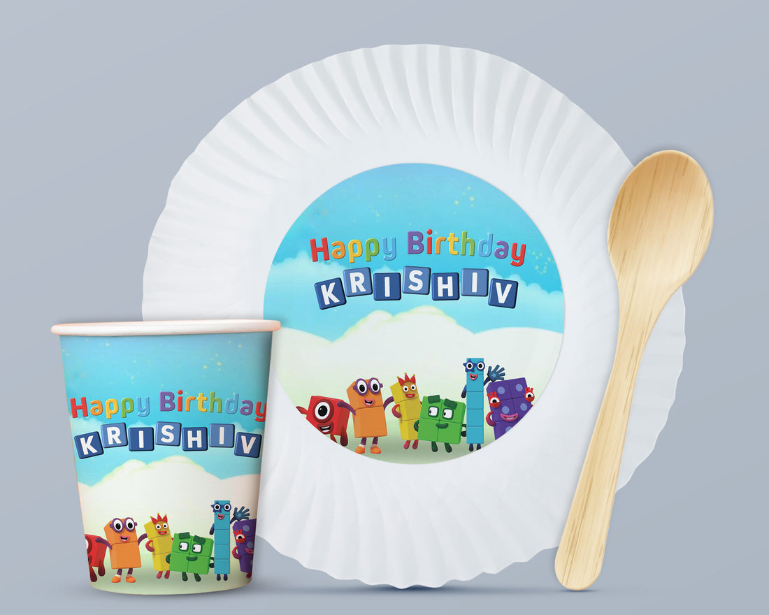Number Blocks Theme Party Cups and Plates Combo