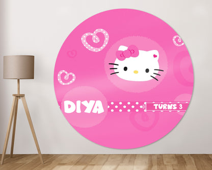 Hello Kitty Theme with Baby Name Round Backdrop - image 1 of 4 | Party Supplies India
