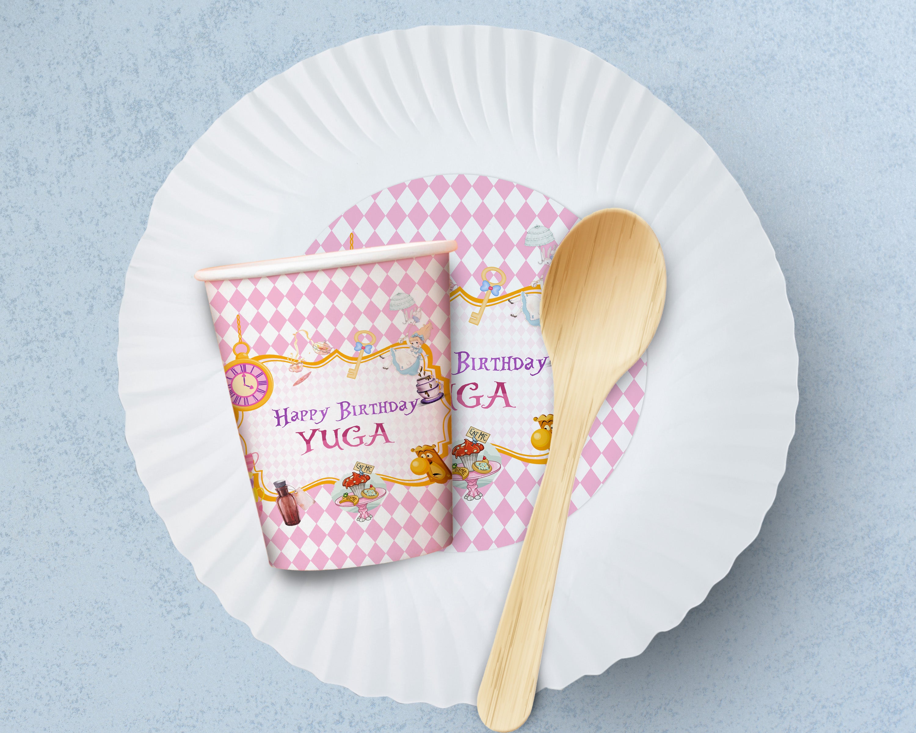 Alice in Wonderland Theme Party Cups and Plates Combo