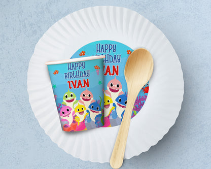 Shark Theme Party Cups and Plates Combo