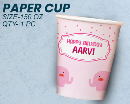 Pink Elephant Theme Party Cups and Plates Combo