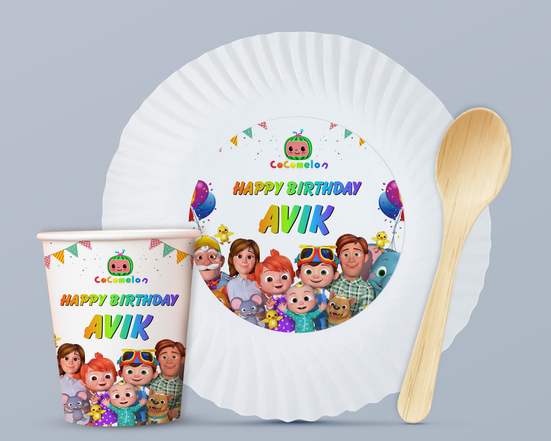 PSI Cocomelon Theme Party Cups and Plates Combo