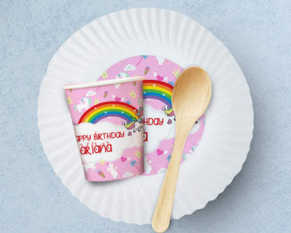 Unicorn Theme Party Cups and Plates Combo